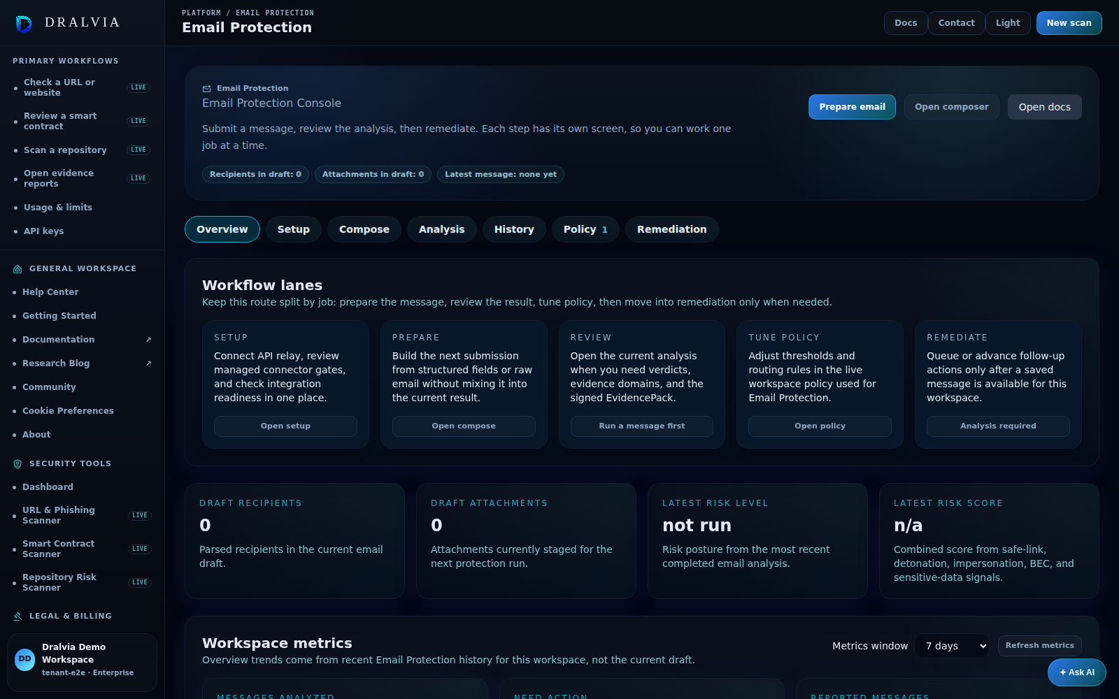 Dralvia Email Protection workspace preview