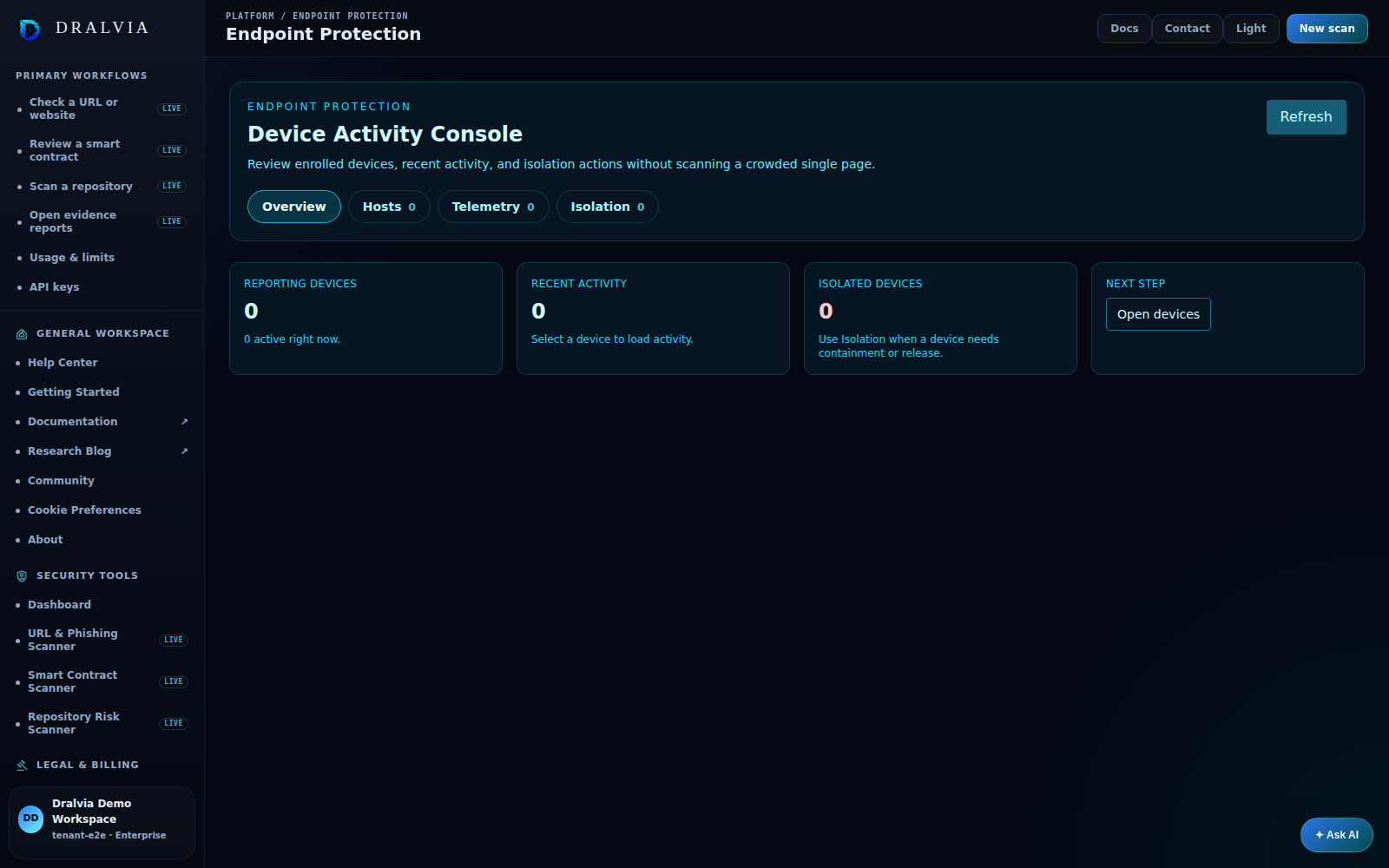 Dralvia Endpoint Protection workspace preview