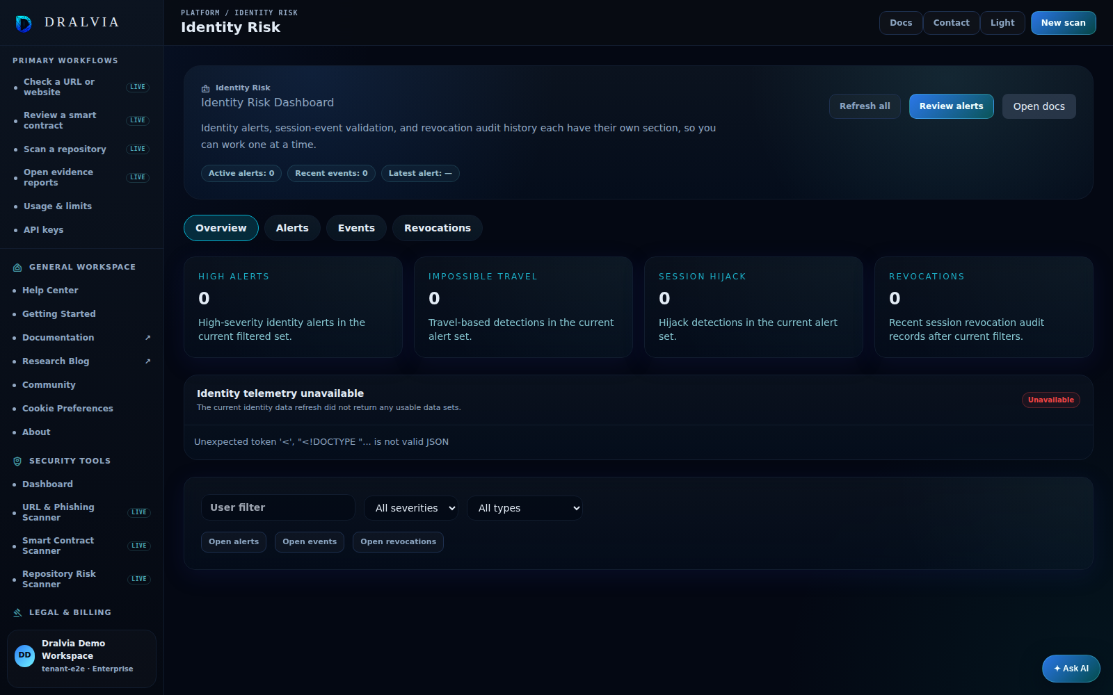 Dralvia Risky Sign-in Detection workspace preview