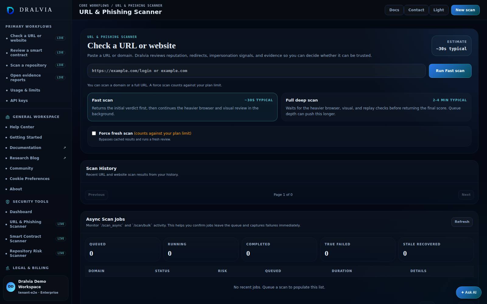 Dralvia URL and phishing scanner intake